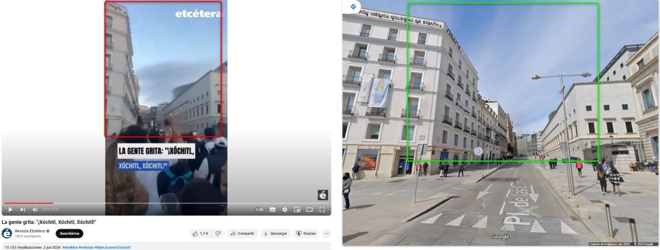 <span>Comparativo entre capturas de pantalla de un video publicado en YouTube (I) y una ubicación en Google Maps, hecho el 3 de junio de 2024</span>