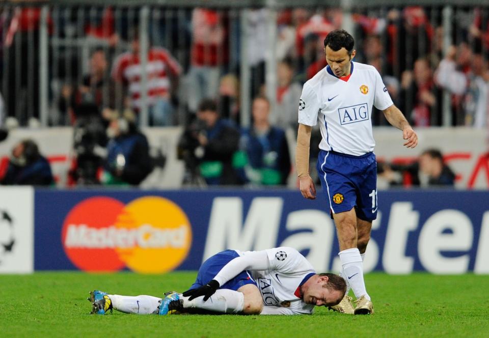 Rooney lies injured at the Allianz Arena