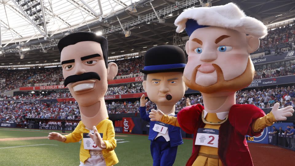 Freddie Mercury, Winston Churchill and Henry VIII took to the field during a mascot race. - Andrew Couldridge/Action Images/Reuters