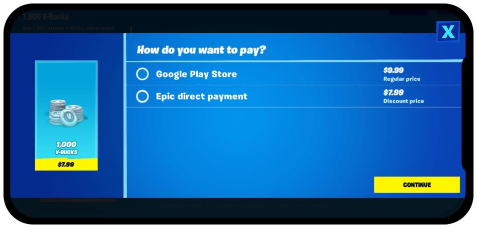 Fortnite (direct pay, google play)
