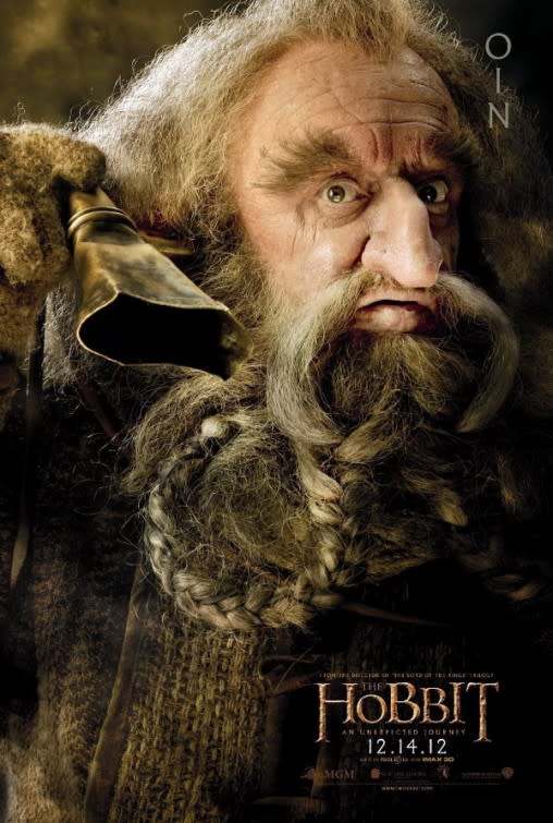 The dwarves featured heavily in the marketing for <i>The Hobbit: An Unexpected Journey</i>, with Callen’s Oin even getting his own character poster. (WB)