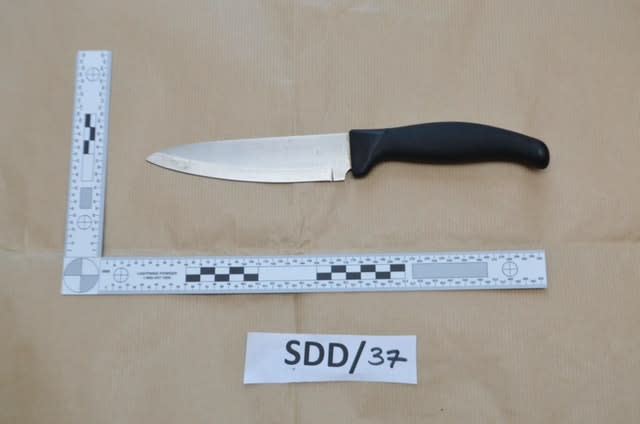 A knife, shown at Woolwich Crown Court