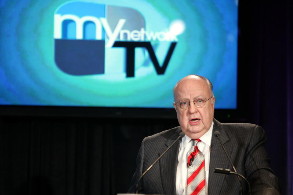 <p>Roger Ailes, chairman of Fox Television Stations, addresses reporters during a news conference in New York, Feb. 22, 2006. (Photo: Mary Altaffer/AP) </p>