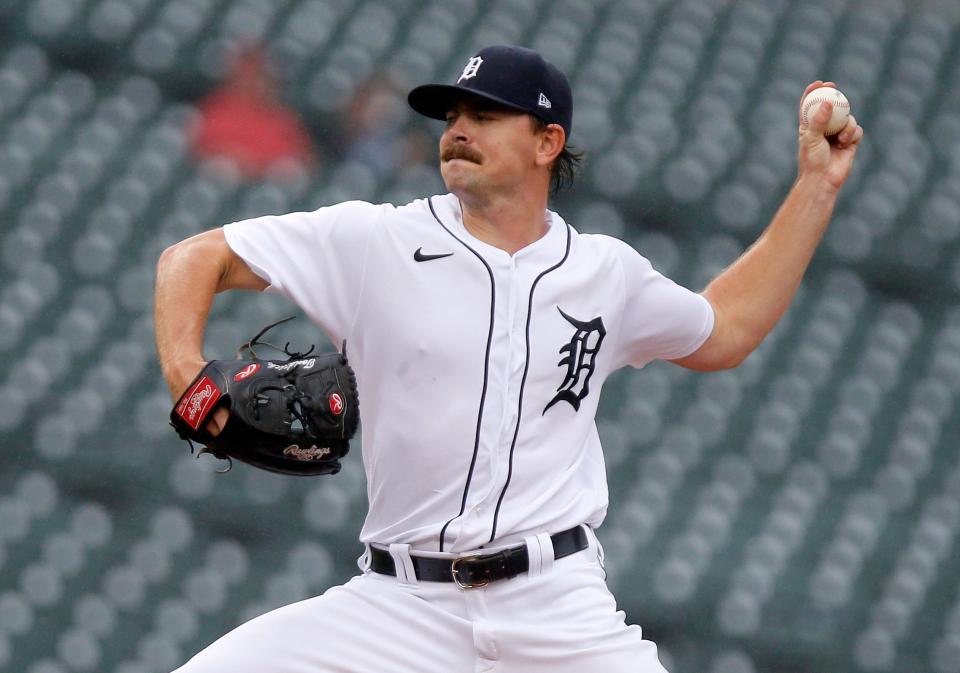 Detroit Tigers starting pitcher Tyler Alexander delivers against the Chicago White Sox during the second inning of a baseball game Tuesday, Sept. 21, 2021, in Detroit.
