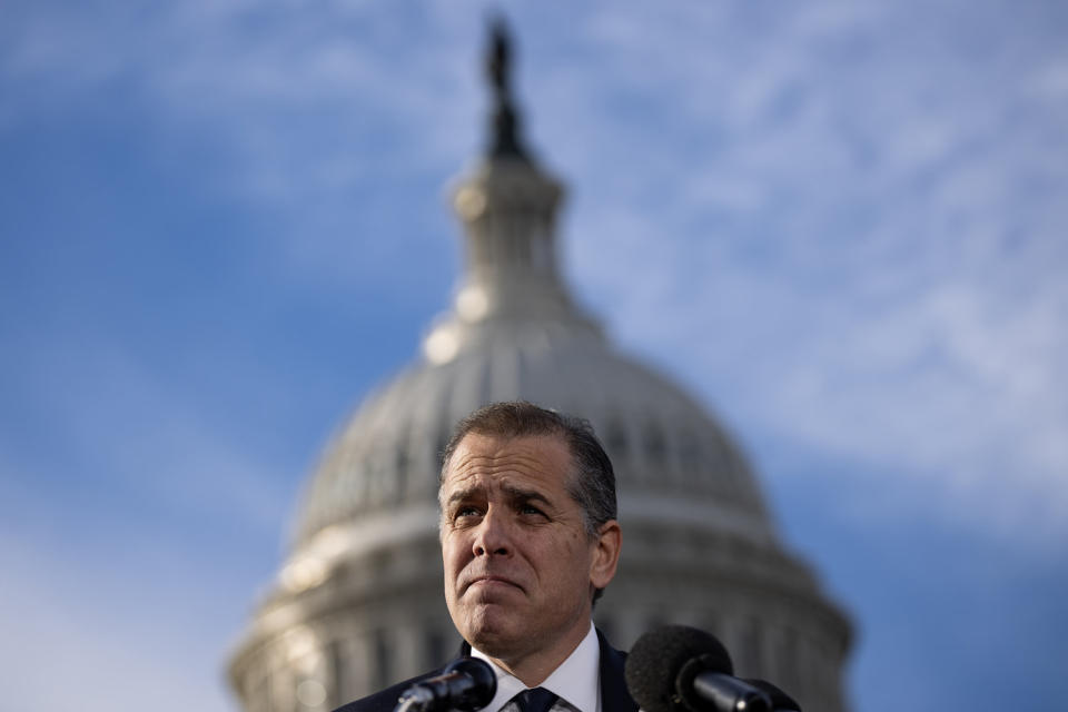 Hunter Biden, President Joe Biden's son, speaks at the Capitol on Dec. 13, 2023. (Drew Angerer / Getty Images)