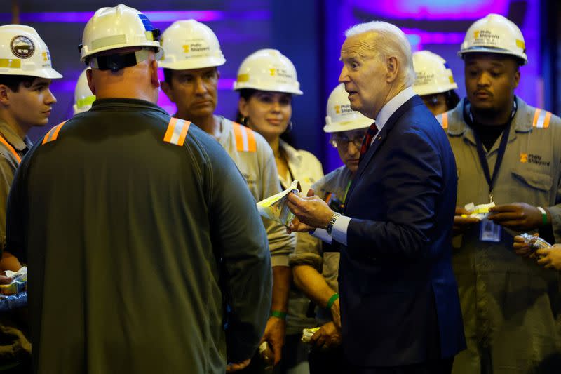 U.S. President Joe Biden participates in a tour of Philly Shipyard in Philadelphia