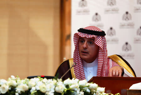 FILE PHOTO: Saudi Arabia's Minister of State for Foreign Affairs Adel bin Ahmed Al-Jubeir speaks during a news conference with Russia's Foreign Minister Sergei Lavrov (not pictured) in Riyadh, Saudi Arabia March 4, 2019. REUTERS/Faisal Al Nasser/File photo