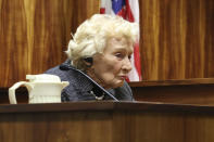 Abigail Kawananakoa testifies in court in Honolulu on Monday, March 9, 2020. Kawananakoa, the so-called last Hawaiian princess whose lineage included the royal family that once ruled the islands and an Irish businessman who became one of Hawaii’s largest landowners, died on Sunday, Dec. 11, 2022. She was 96. (AP Photo/Jennifer Sinco Kelleher, File)