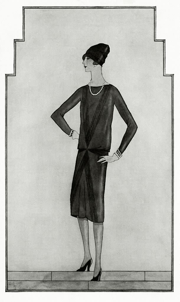 A 1926 sketch of a model wearing Chanel's little black dress 