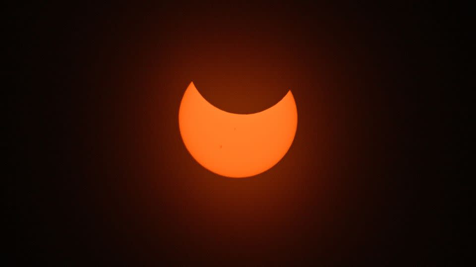 The moon crosses in front of the sun during the October 14, 2023 annular solar eclipse over Albuquerque. - Sam Wasson/Getty Images