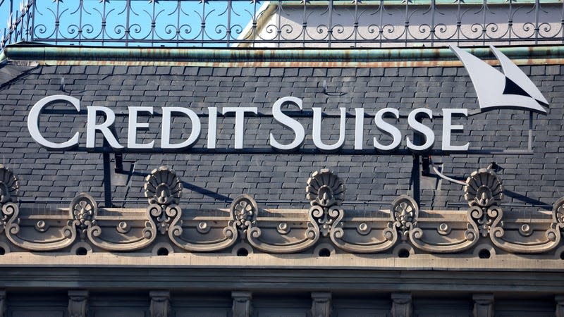 A logo is seen on the headquarters of Swiss bank Credit Suisse on Paradeplatz in Zurich, Switzerland March 16, 2023. 