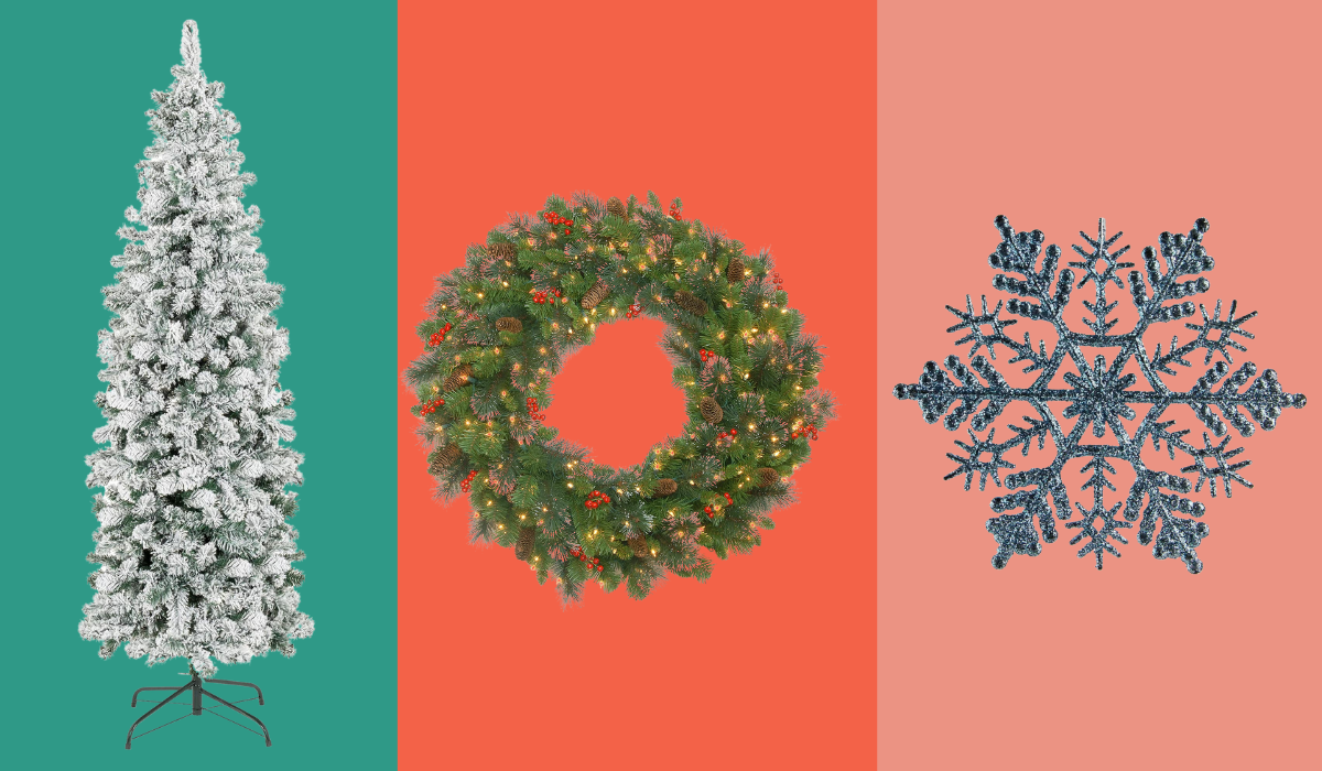 tree, wreath, snowflake ornament