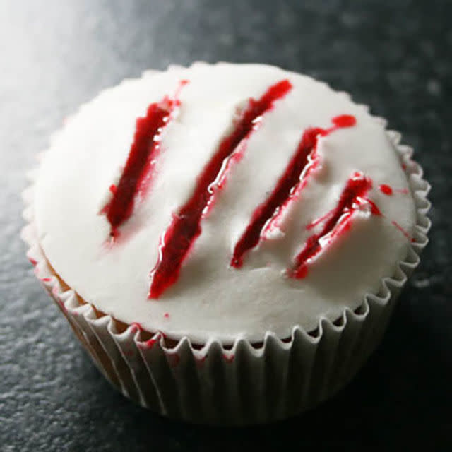 <p>Making the edible blood to create these slash marks takes a little time, but the effort is well worth it for the creepy effect.</p><p><strong>Get the recipe at <a rel="nofollow noopener" href="http://talkingtrashwastingtime.blogspot.com.au/2012/07/claw-blood-cupcakes-diy.html" target="_blank" data-ylk="slk:Talking Trash & Wasting Time" class="link rapid-noclick-resp"><u>Talking Trash & Wasting Time</u></a>.<br><br><br></strong></p><p><strong>RELATED: <a rel="nofollow noopener" href="http://www.redbookmag.com/fashion/advice/g827/diy-halloween-costumes-for-kids/" target="_blank" data-ylk="slk:25 DIY Kids' Halloween Costumes That Are So Cute You'll Want to Cry" class="link rapid-noclick-resp">25 DIY Kids' Halloween Costumes That Are So Cute You'll Want to Cry</a></strong></p>