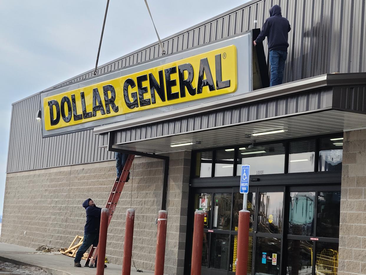 The Dollar General sign is installed on Monday, Feb. 6, 2023, at 1000 South Main St. in Woodward.