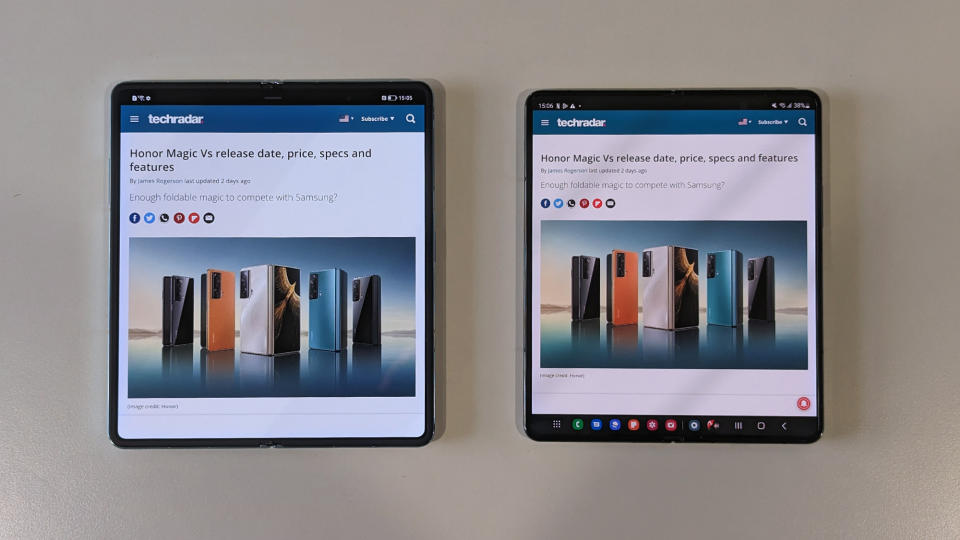 Honor Magic Vs hands-on open front Samsung Galaxy Z Fold 4