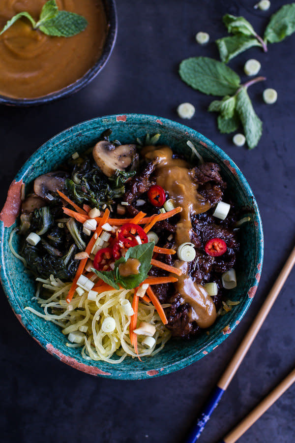 <strong>Get the <a href="http://www.halfbakedharvest.com/vietnamese-lemongrass-beef-spaghetti-squash-noodle-bowls-peanut-sauce/">Vietnamese Lemongrass Beef and Spaghetti Squash Noodle Bowls recipe</a> from Half Baked Harvest</strong>