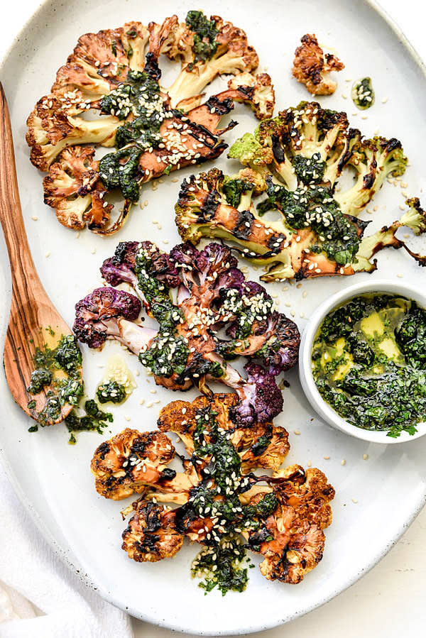 <strong>Get the <a href="http://www.foodiecrush.com/grilled-cauliflower-steaks/" target="_blank">Grilled Teriyaki Cauliflower Steaks with Asian Gremolata recipe</a> from Foodie Crush</strong>