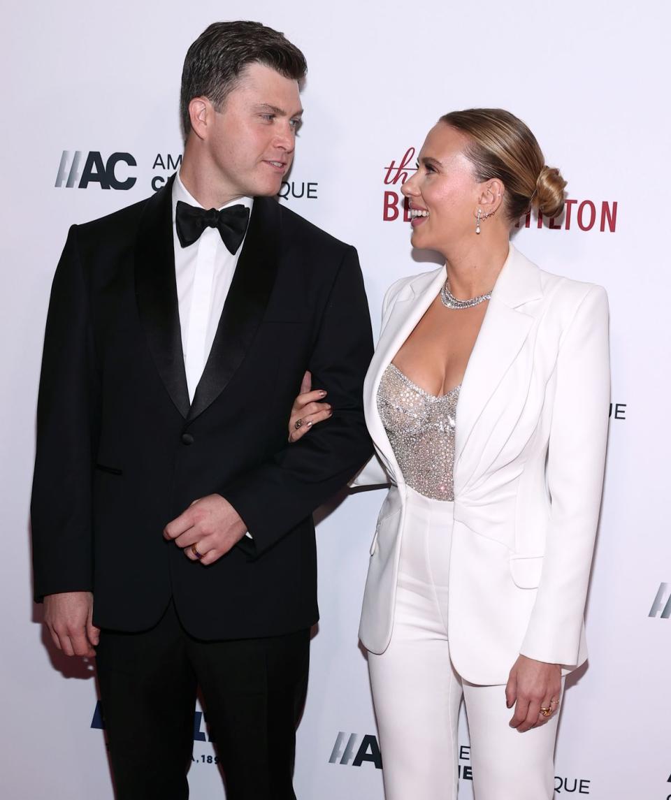 <p>The pair attended the awards, which honoured the Black Widow actor, in November 2021. </p><p>This was their first red carpet appearance since welcoming their son Cosmo Jost earlier in the year. </p><p>Johansson wore a custom white Atelier Versace suit for the event while her husband went for a classic tuxedo. </p>