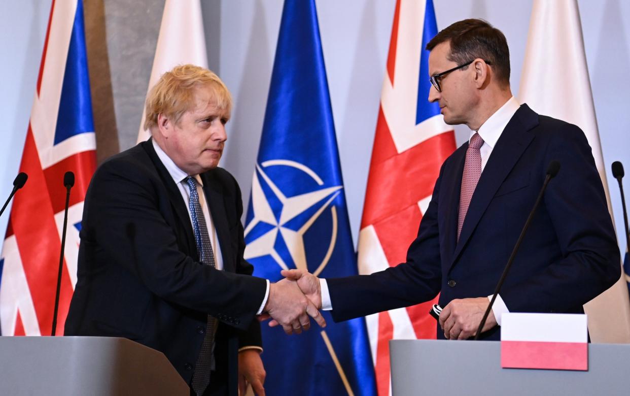 Boris Johnson and Mateusz Morawiecki - Daniel Leal - Pool/Getty Images