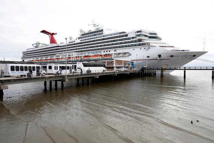 The Carnival Sunshine cruise ship docked in South Carolina in March 2020.