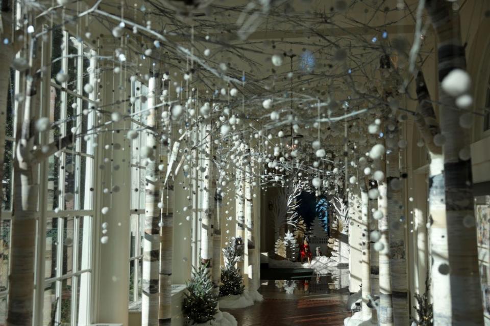 The East Colonnade at the White House decorated for Christmas in 2022
