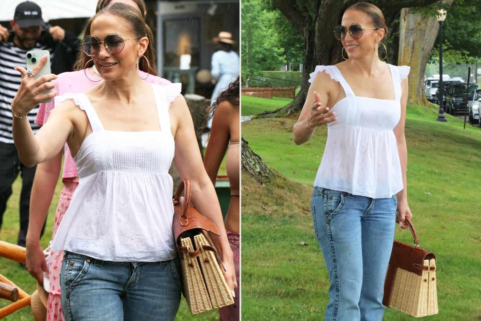 <p>Rossa Cole/Shutterstock (2)</p> Jennifer Lopez at The East Hampton Historical Socity