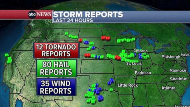 PHOTO: Twelve tornadoes were reported across four states overnight. (ABC News)