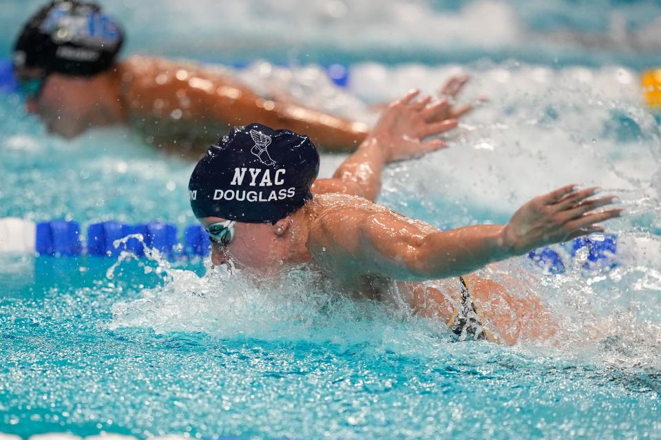 Kate Douglass swims on her way to winning the women's 200-meter individual medley at the U.S. nationals swimming meet, Saturday, July 1, 2023, in Indianapolis. (AP Photo/Darron Cummings)