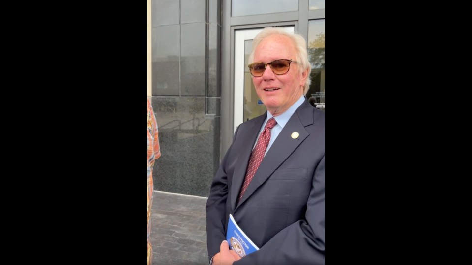 Boilermakers International President Newton B. Jones talks to angry union members outside the federal courthouse in Kansas City, Kansas, after a hearing on July 27, 2023.