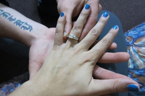 The happy couple's wedding rings.