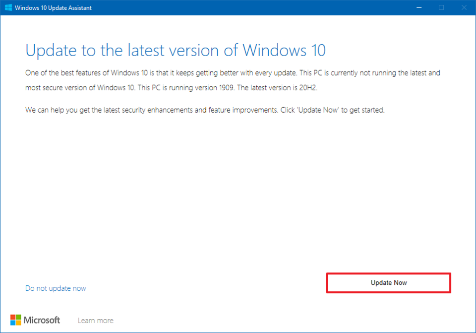 Windows 10 version 22H2 Update Assistant