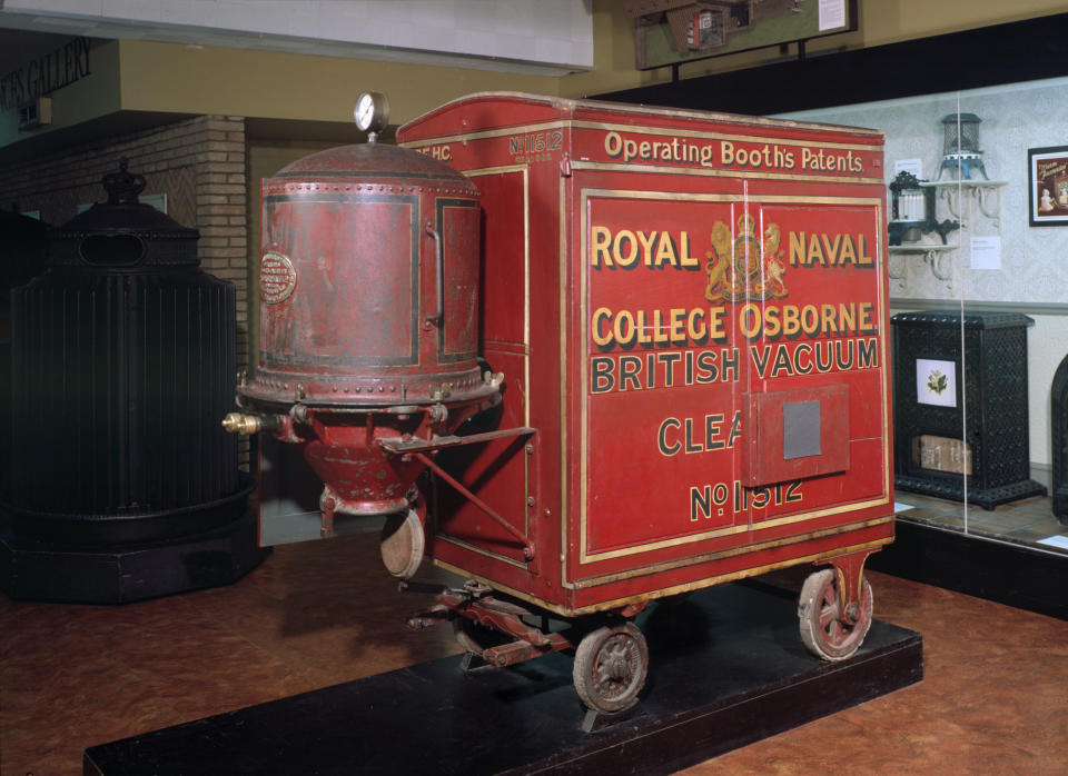 The invention of the vacuum cleaner is generally credited to Hubert Cecil Booth. He built his first machine in 1901 and this one is very similar. It was made for Osborne House, a training college for naval officers on the Isle of Wight.
