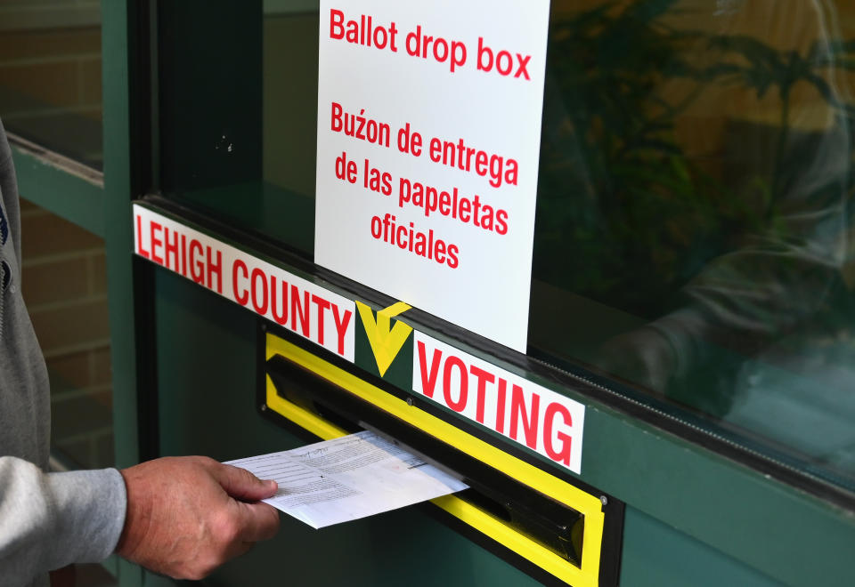 A voter arrives to drop off his ballot during early voting in Allentown, Pennsylvania on October 29, 2020. (Photo by Angela Weiss / AFP) (Photo by ANGELA WEISS/AFP via Getty Images)