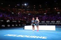 Tennis - Australian Open - Women's Singles Final - Melbourne Park, Melbourne, Australia, January 26, 2019. Japan's Naomi Osaka and Czech Republic's Petra Kvitova pose with their trophies. REUTERS/Lucy Nicholson