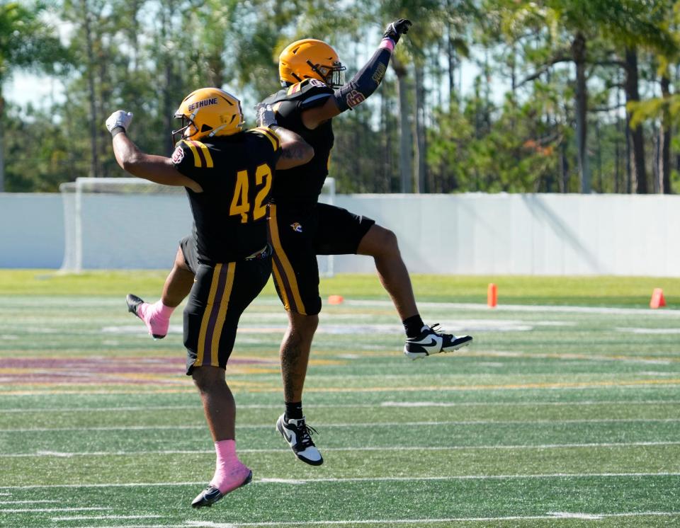 Bethune-Cookman celebrates a TD during a game with Texas Southern, Saturday, Oct. 14, 2023.