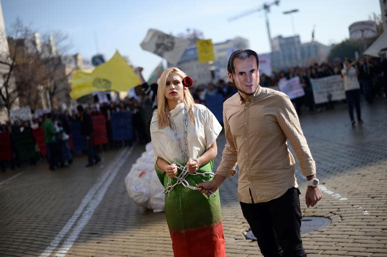 Thousands of Bulgarians protested in the capital Sofia on Sunday demanding the resignation of the Socialist-backed government and an end to corruption in politics