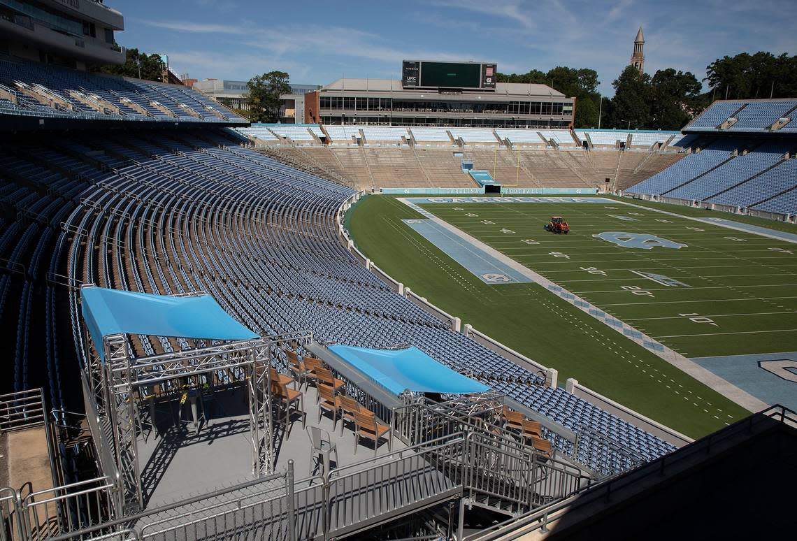 New elevated seating is seen at Kenan Stadium on Tuesday, Sept. 3, 2024, in Chapel Hill, N.C.