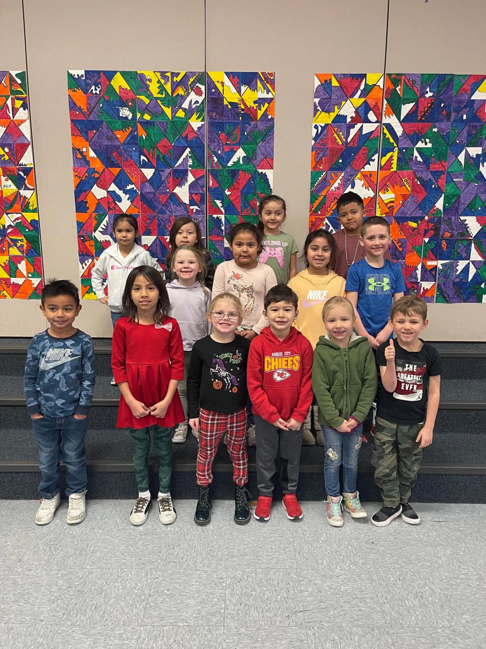 Kindergarten/TK students include, front row, Roel Enrriquez, Adelina Santos-Garcia, Becca Allison, Damian Valdez, Oakley Cochran, Daniel Hill. Middle row, Ad'lin Goodman, Angelique Recinos, Camila Coreas-Zelaya, Mason Landgrede. Back row, Leah Navarro, Kyler Marquez, Channel Silva, Hendric Santos.