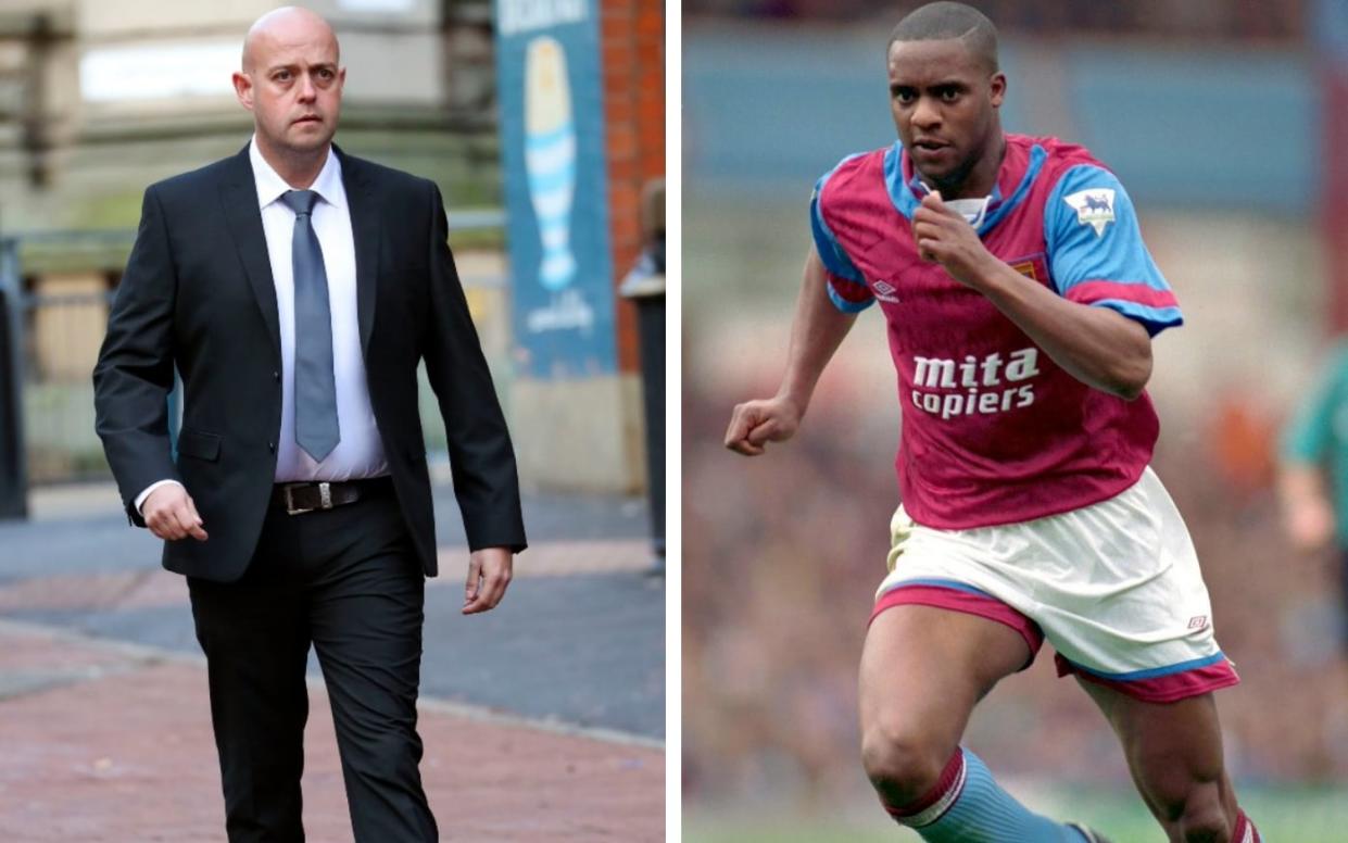 Pc Benjamin Monk, left, who is standing trial for the alleged murder of ex-Aston Villa star Dalian Atkinson, right - PA/Reuters