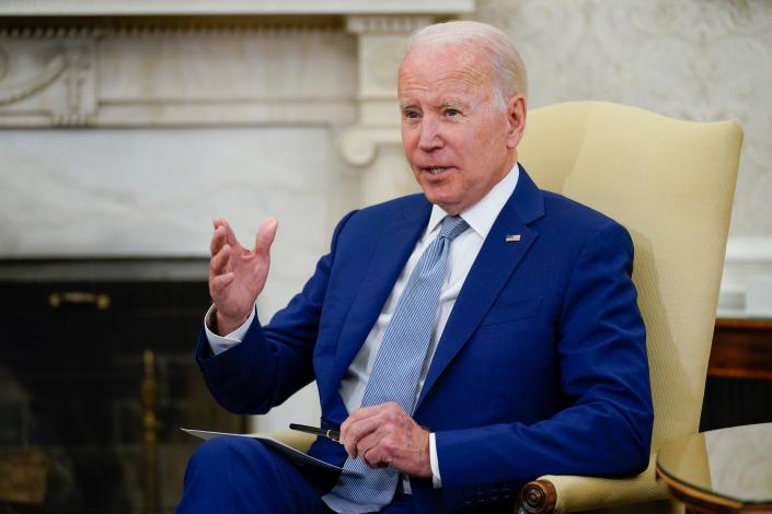 President Joe Biden speaks in the Oval Office of the White House, Tuesday, May 31, 2022, in Washington.