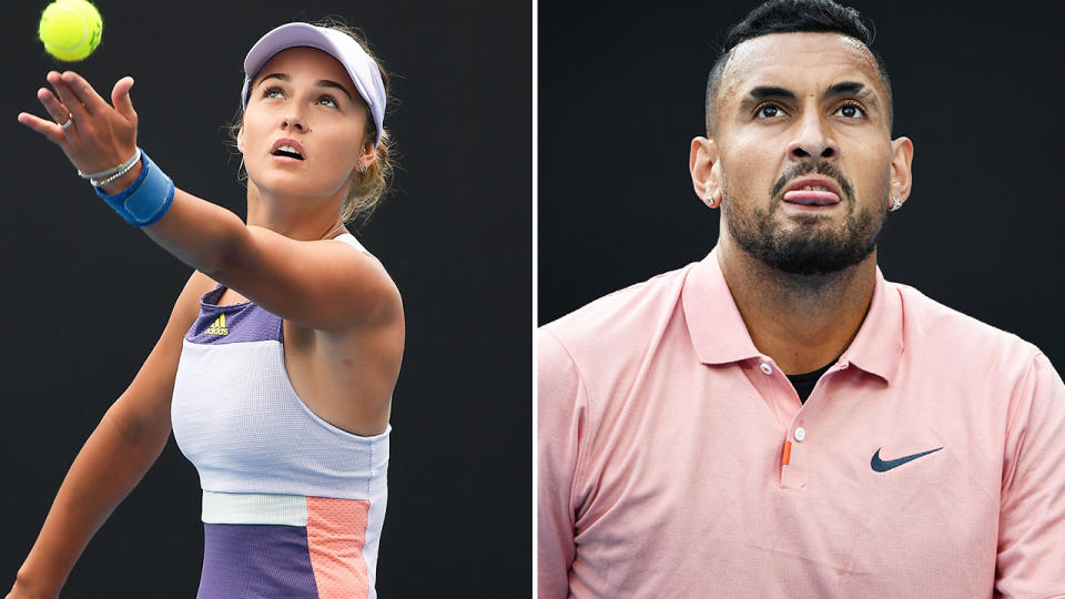 Anna Kalinskaya and Nick Kyrgios, pictured here on the tennis court.