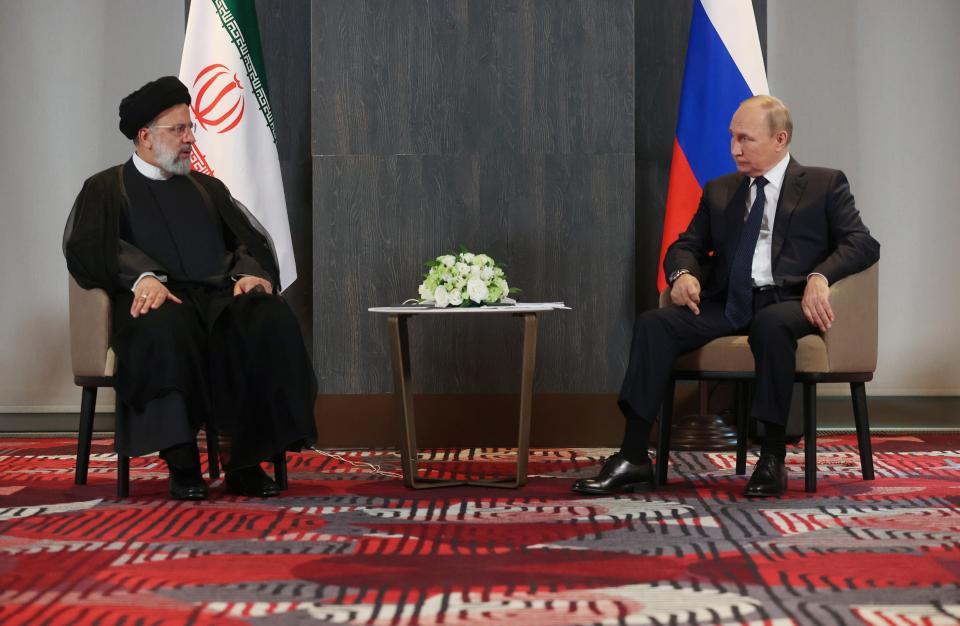 Vladimir Putin meets with Iranian President Ebrahim Raisi on the sidelines of the Shanghai Cooperation Organisation (SCO) summit in September (Copyright 2022 Sputnik)