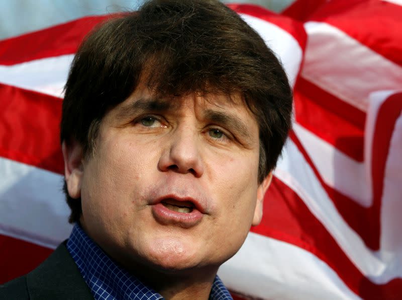 FILE PHOTO: Former Governor of Illinois Blagojevich makes a statement to reporters outside his Chicago home