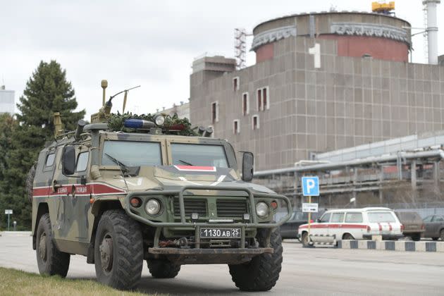 Director General Rafael Mariano Grossi of the International Atomic Energy Agency arrives at Ukraineâs Zaporizhzhya Nuclear Power Plant in Russian-controlled Enerhodar, Ukraine, on March 29. Grossi was visiting the power plant to check on its safety and the security situation.