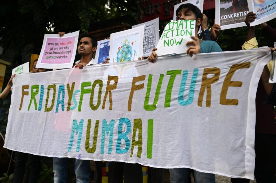 Young people protest against climate inaction in Mumbai on Saturday (AFP/Getty)