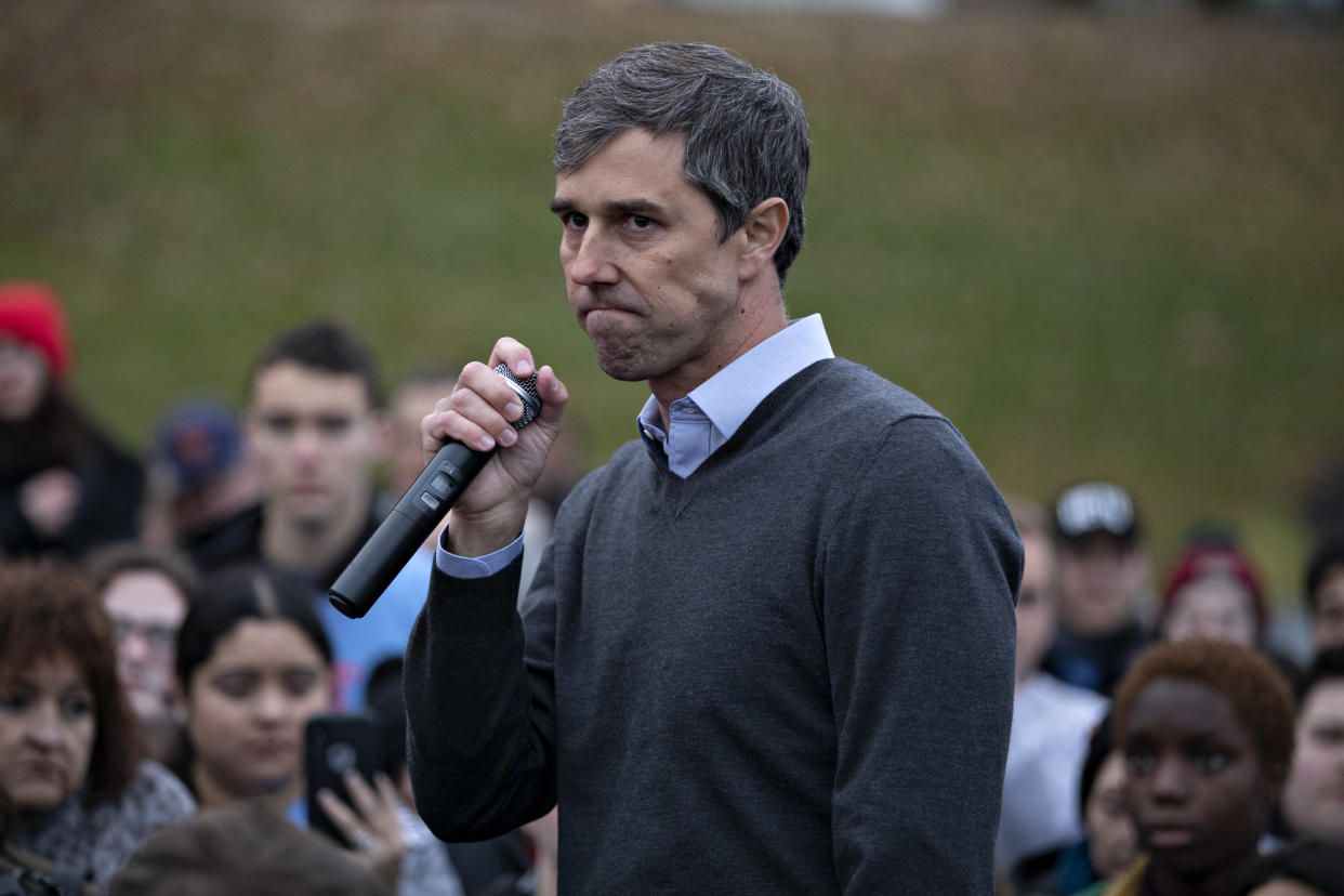 Beto O'Rourke, former Representative from Texas, speaks on the sidelines of the Iowa Democratic Party Liberty & Justice Dinner in Des Moines, Iowa, U.S., on Friday, Nov. 1, 2019. (Daniel Acker/Bloomberg via Getty Images)