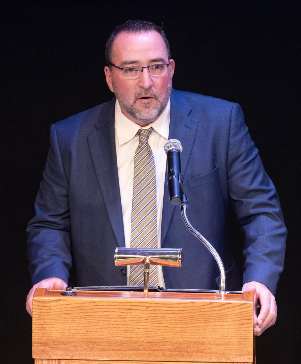 Democratic candidate for Canton Mayor William V. Sherer II answers a question Tuesday at The Future of Canton 2023 Mayoral Debate held at the Canton Cultural Center Theater.