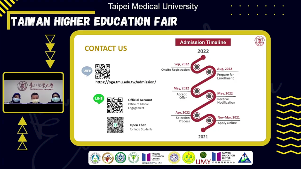 各大學在印尼台灣高教展中，進行線上介紹。(直播截圖)