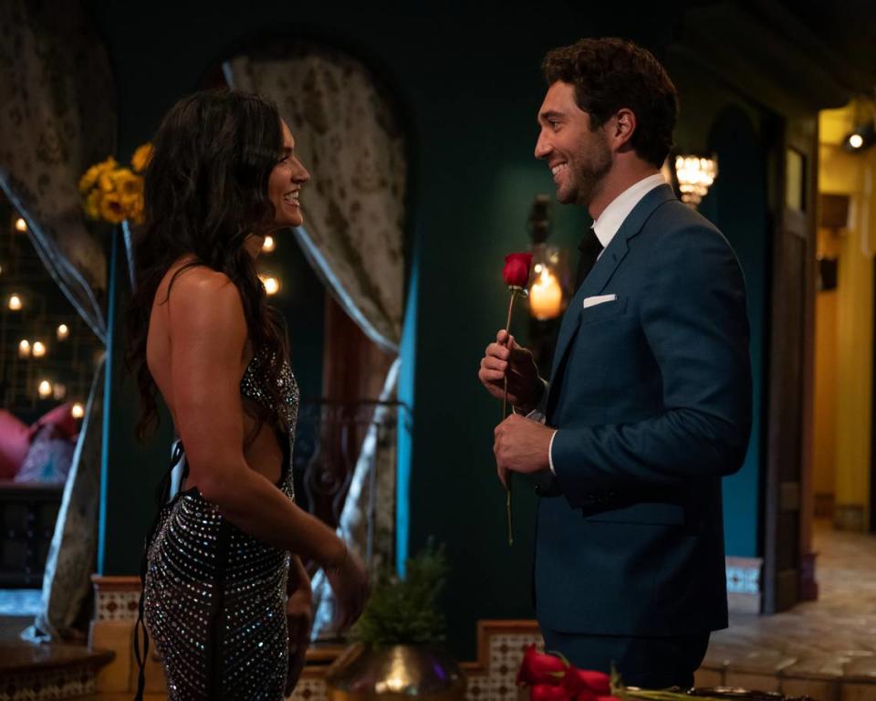 Madina Alam of Charlotte with Joey Graziadei on the Jan. 22 episode of “The Bachelor” on ABC.