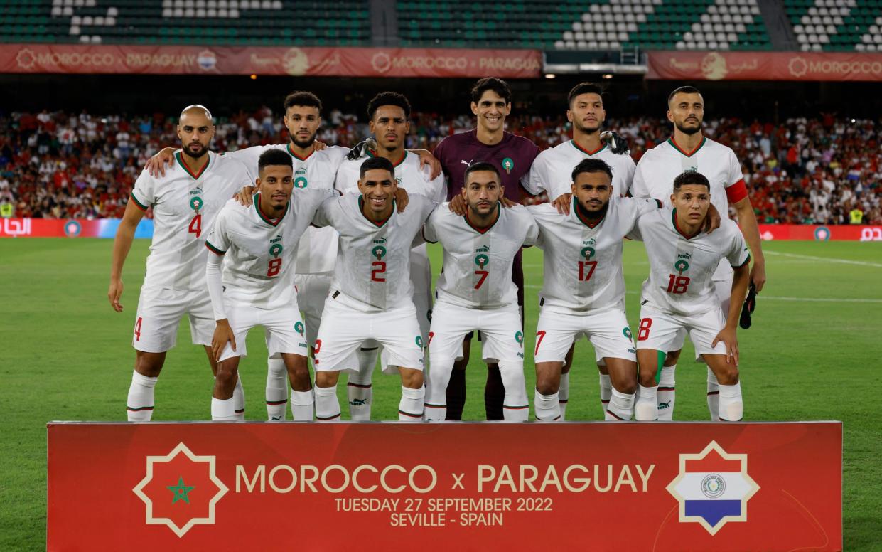 The Moroccan football team line up ahead of a friendly against Paraguay in September - Morocco World Cup 2022 squad list, fixtures and latest odds